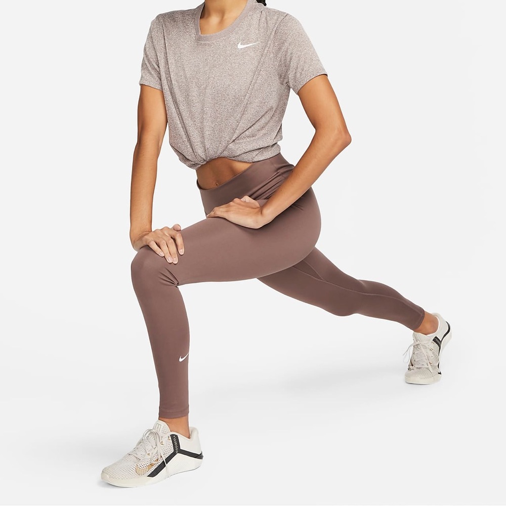 Nike One Women's Mid-Rise Leggings in Plum Eclipse (Mauve Brown) - Picture 3 of 10